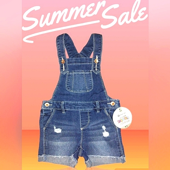 ~L@@K~NWT Toddler Girls Super Stretch denim "Shortall" Coverall Shorts~Sz 4/5 - Picture 1 of 14